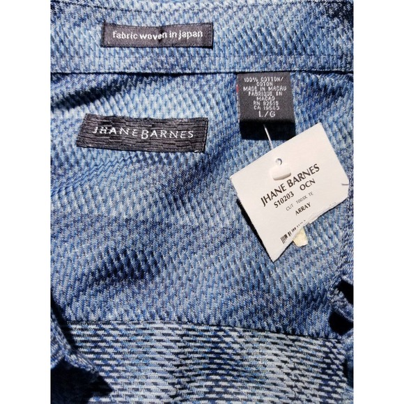 Rare NWT JHANE BARNES 3D FRACTAL Geometric Blue Waves Cotton Shirt L Large Japan - Picture 2 of 4
